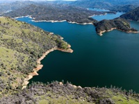 A drone view of Middle Fork and South Fork of the Feather River just north of Bidwell Bar Bridge, at Lake Oroville in Butte County, California. Photo taken March 11, 2025.