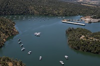 An aerial view of Lime Saddle Marina on Lake Oroville in Butte County, California. Photo taken May 20, 2025.
