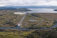 An aerial view shows high water conditions at Oroville Dam located at Lake Oroville in Butte County, California. Photo taken May 6, 2025.