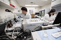 Environmental Scientists Ryan Sekikawa and Breanna Fernandez test water quality at the California Department of Water Resources Bryte Chemical Laboratory in West Sacramento, California. Photo taken February 29, 2024.