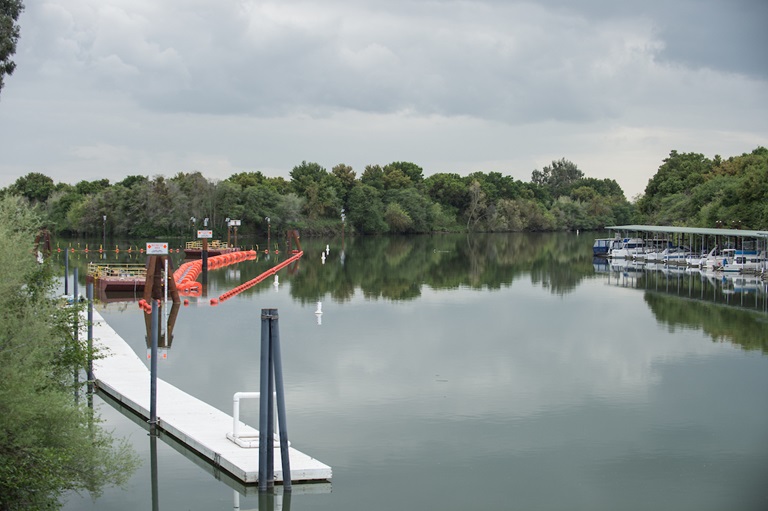The metal fish barrier for the Georgiana Slough in the activated position on March 27th, 2014 in Walnut Grove, Calif.