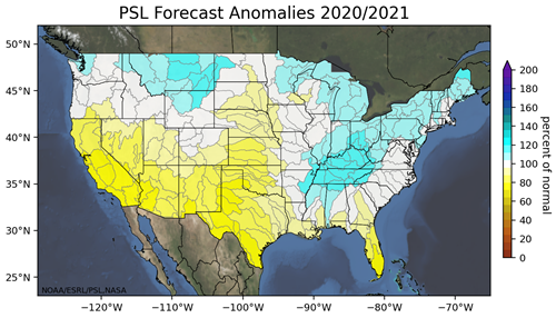 PSL Forecast Anomalies 2020 to 2021