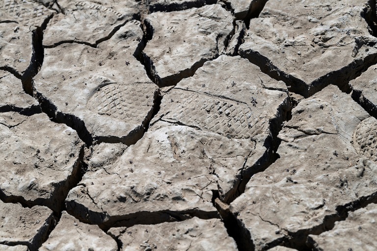 Dried earth is seen at Lake Mendocino in Mendocino County, CA. Photo taken April 20, 2021.