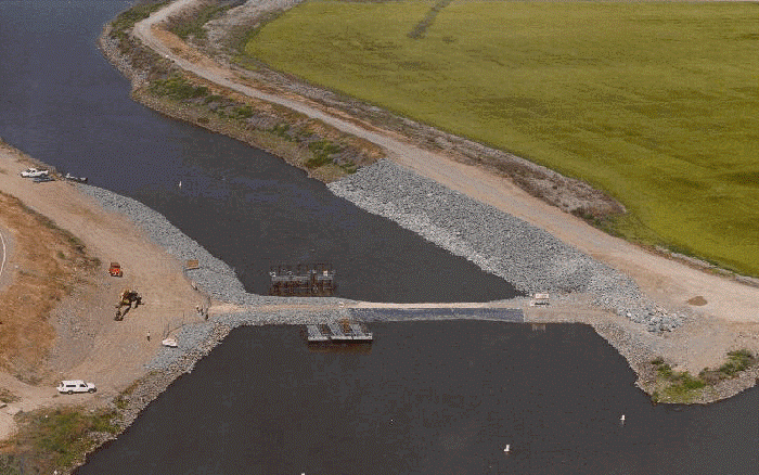 Fish barrier located at the head of Old River.