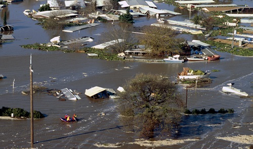 Floodwaters overtook a trailer park near the San Joaquin River in Manteca, California.