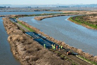 California Department of Water Resources staff employ overtop protection on the levees at Grizzly Island in Solano County, Calif, January 13, 2017.