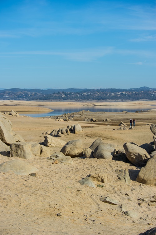 Folsom Lake dropped to historically low water levels in January 2014.