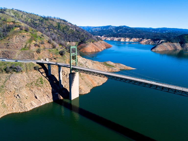 Aerial view of Lake Oroville on January 25, 2022