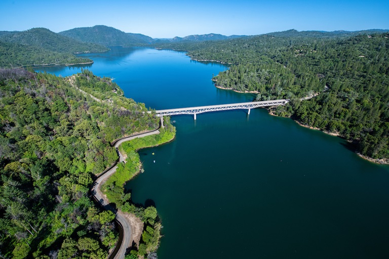 An aerial view of Enterprise Bridge along Lumpkin Road.