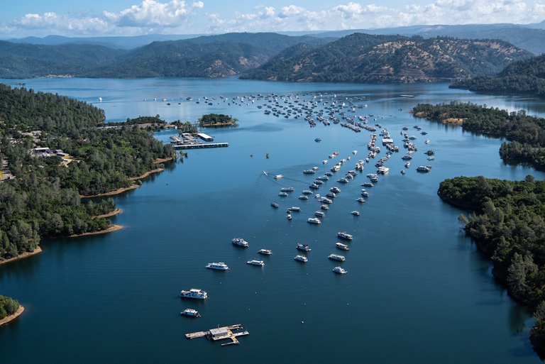 An aerial photo of Lake Oroville.