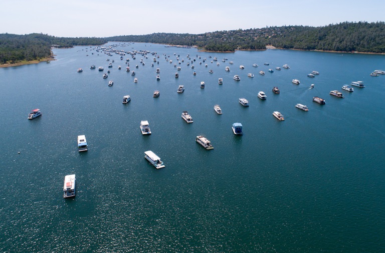 An aerial drone view of the Bidwell Canyon Marina showing Lake Oroville at an elevation of 887 feet, or 94 percent of total capacity, on May 6, 2019.  