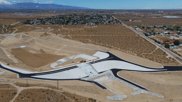 Downstream aerial view of the Amethyst Basin, located in Victorville.