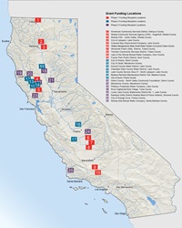 Map showing all 25 recipients of Small Community Drought Relief Funding as of September 2021. 