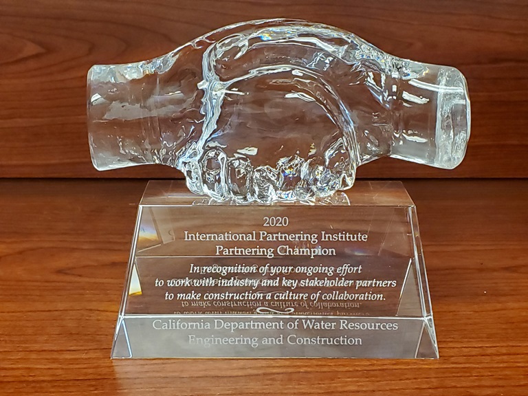 Image of the International Partnering Institute’s (IPI) Partnering Champion Award DWR received in 2020. 