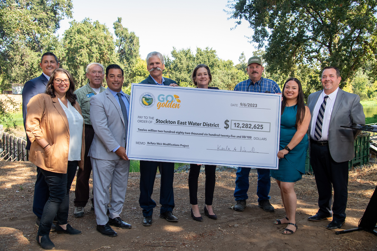 The California Department of Water Resources and Stockton East Water District host a press event with local officials in the Central Valley to highlight improvements to the Bellota Weir Modification project on the Calaveras River in San Joaquin County, California, as part of the Go Golden Initiative. Photo taken on September 6, 2023. 