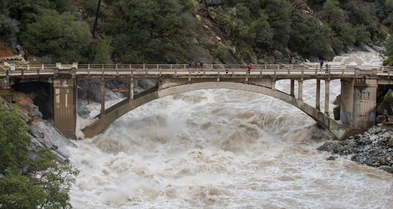 Old Route 49 bridge crossing over the South Yuba River in Nevada City, Calif. saw local and regional visitors during the atmospheric river event across Northern California on January 9, 2017. 
