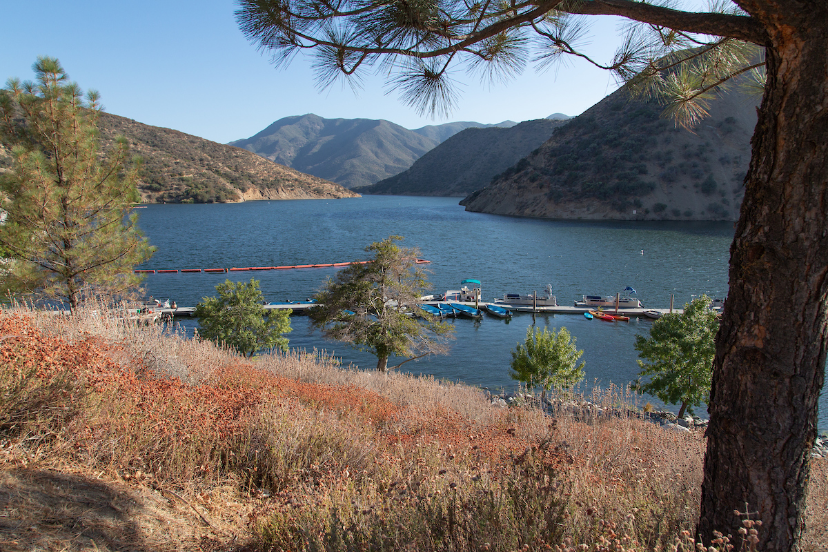 Boating is a common recreational activity at Pyramid Lake in Los Angeles County, California. The reservoir is formed by Pyramid Dam on Piru Creek, near Castaic, California. Photo taken September 18, 2019.