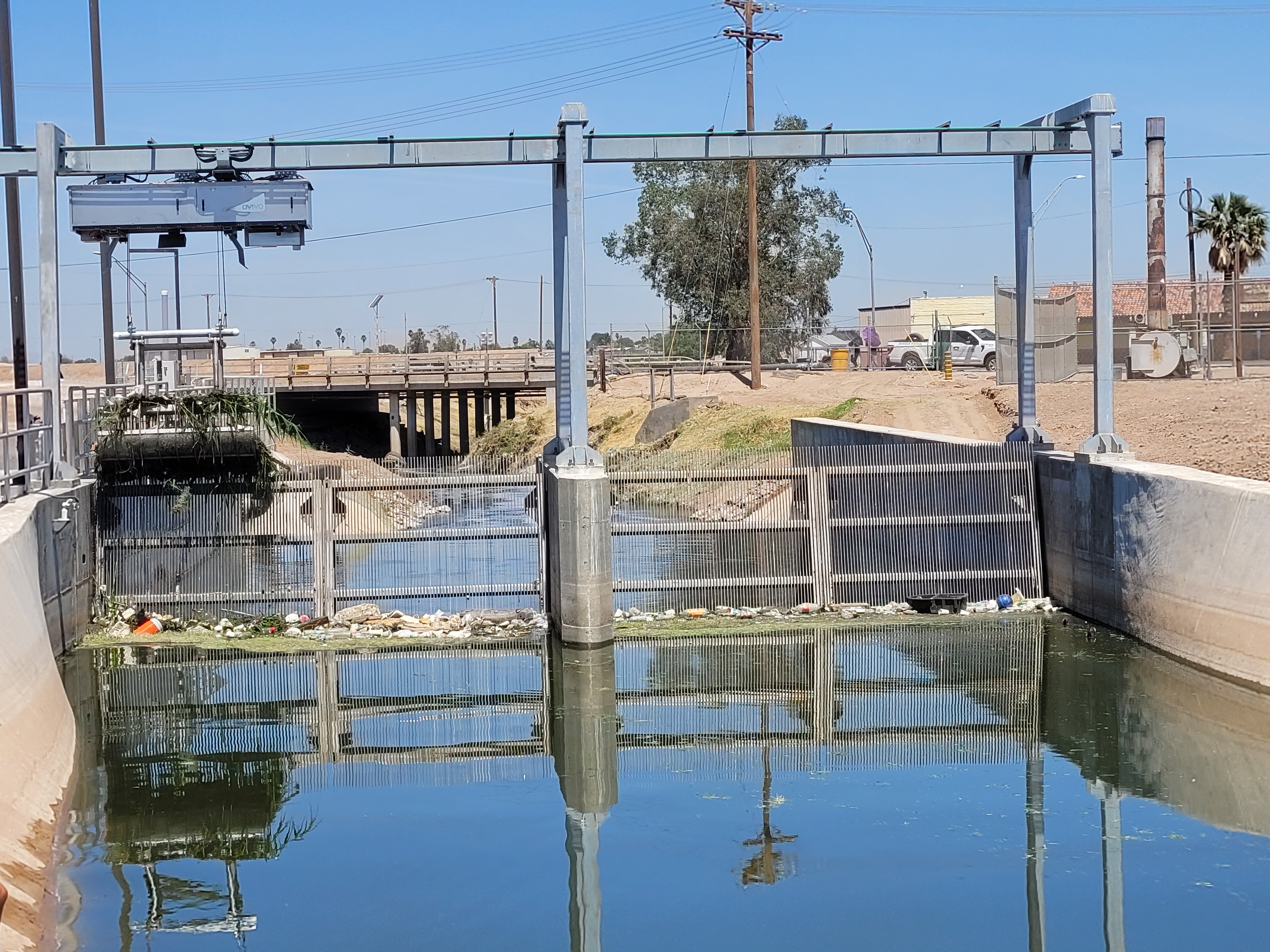 An automated trash screen at the border in the New River in Calexico allows for the removal of debris. 