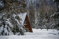 A cabin in the Sierra Nevada near Phillips Station where the first snow survey of the season took place December 30, 2021.
