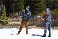 DWR conducts final manual snow survey of 2020 at Phillips Station.