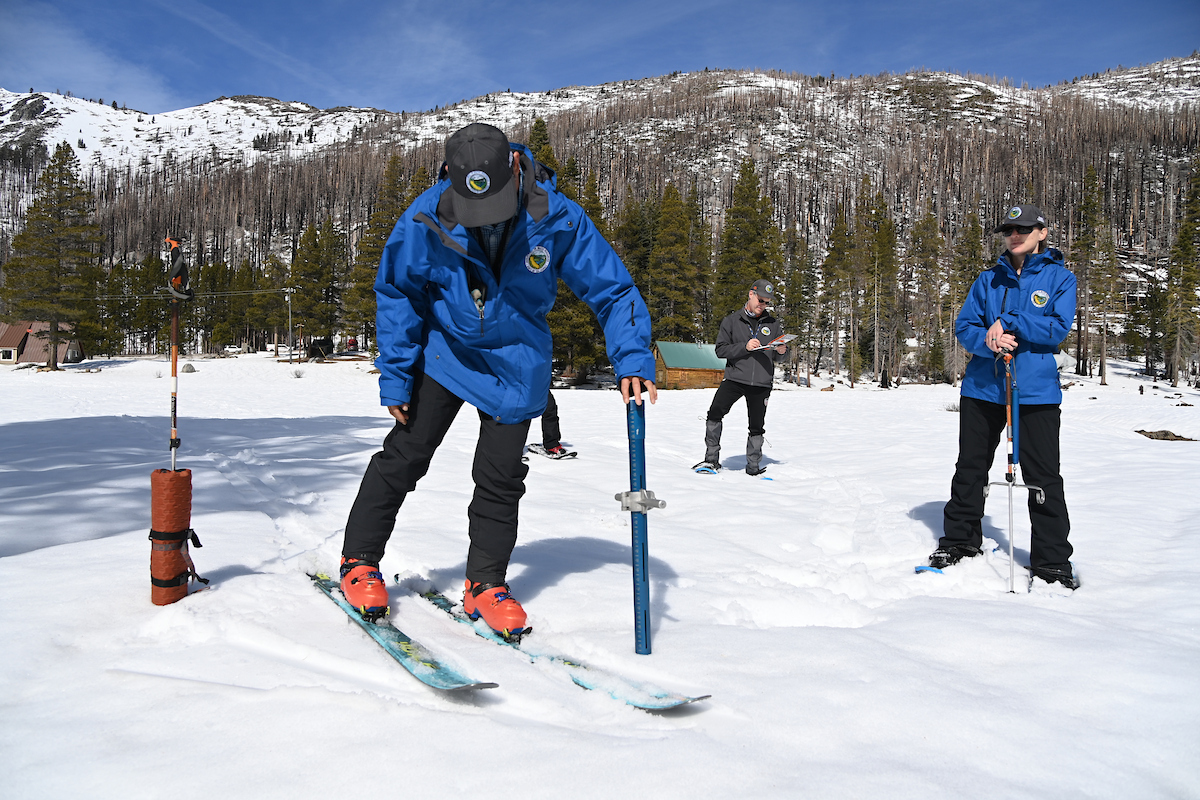 DWR today conducted the third Phillips Station snow survey of the season. The manual survey recorded 28 inches of snow depth and a snow water equivalent of 11 inches, which is 47 percent average for this date. Statewide, the snowpack is 66 percent of average for this date.