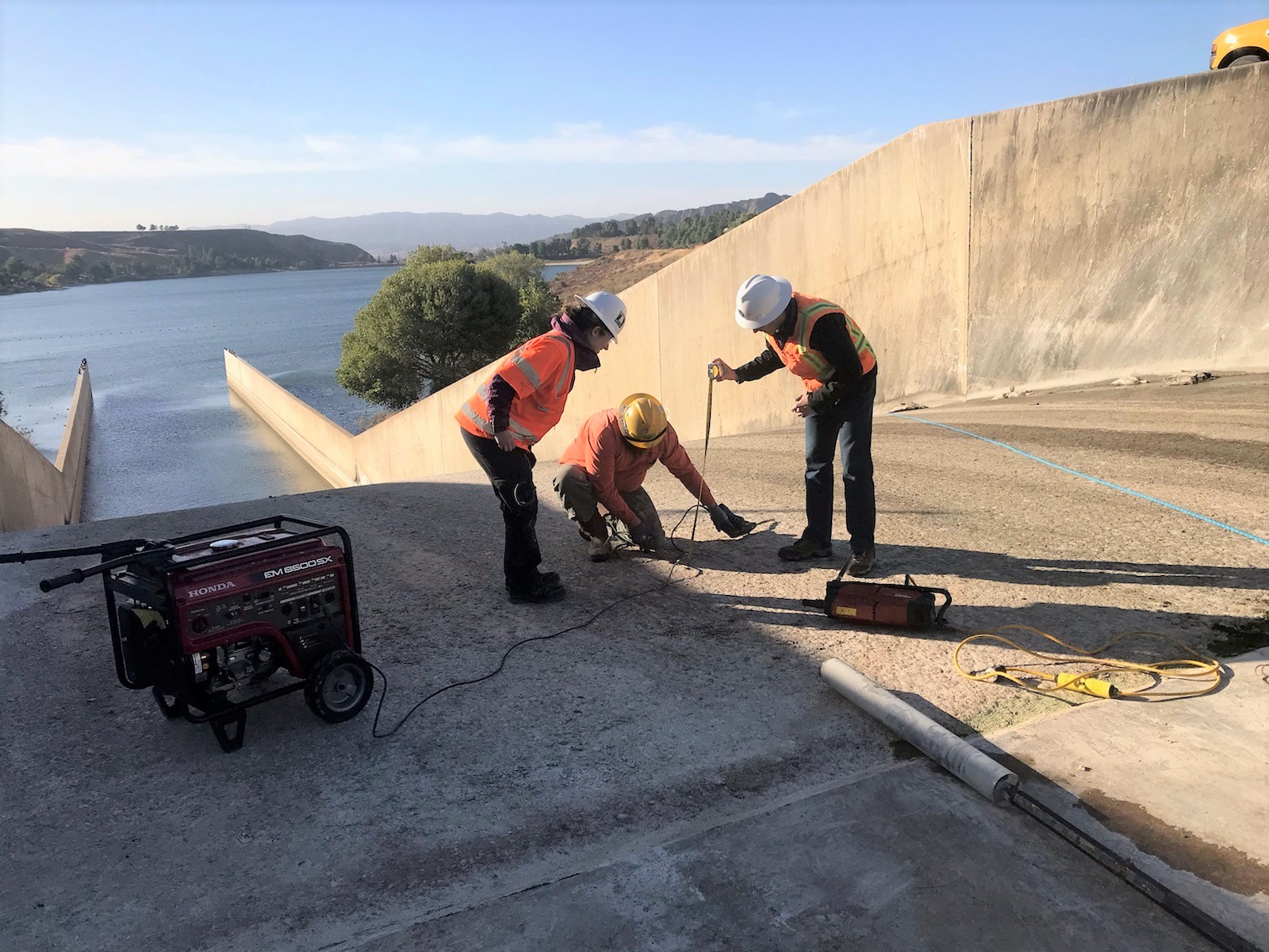 Photo of the Castaic Dam stream release chute assessment work