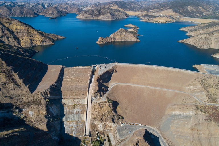 Aerial view of Pyramid Dam. 