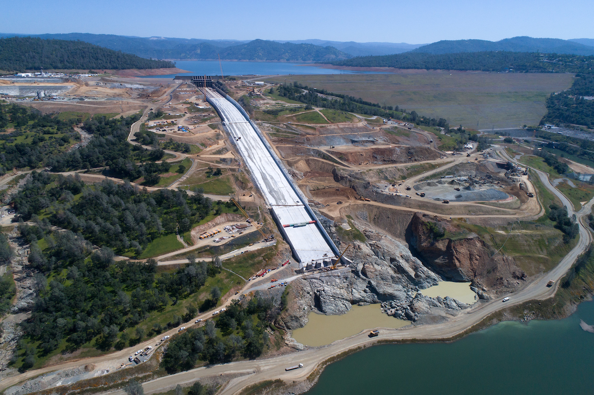 Drone view of the Lake Oroville main spillway on April 25, 2018.