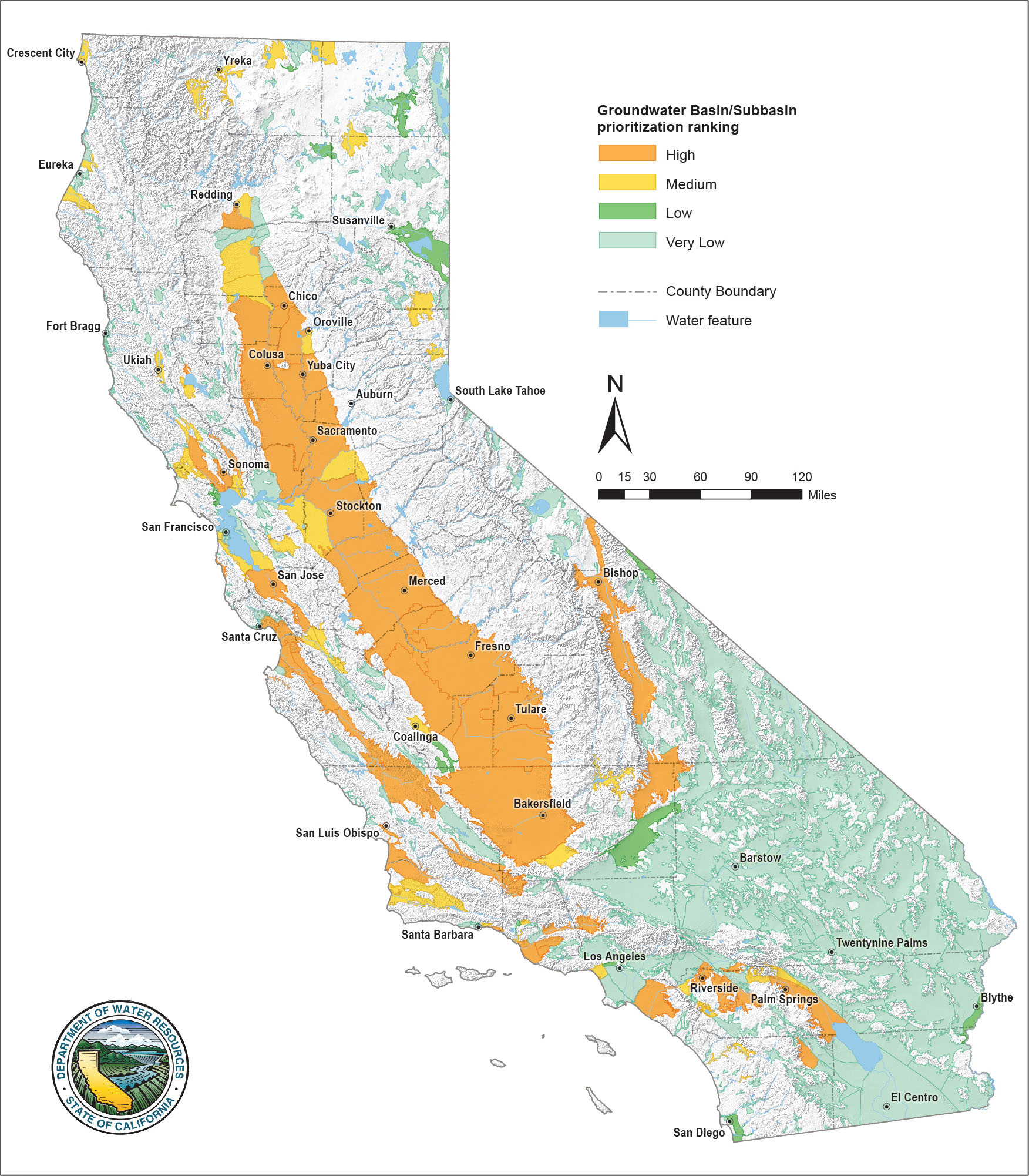 Draft Map of Results for 2018 SGMA Basin Prioritization