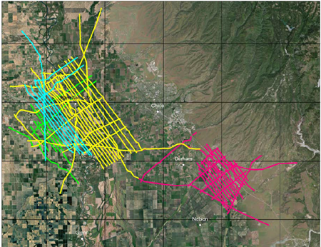 AEM pilot survey flight lines in Butte and Glenn Counties. 