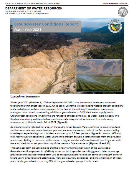 Cover photo of the Current Groundwater Conditions summary fall 2022