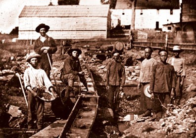 A photo of miners form 1849 during the Gold Rush era.