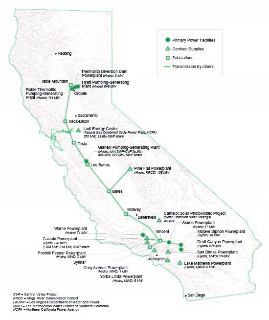 Map showing locations of State Water Project facilities