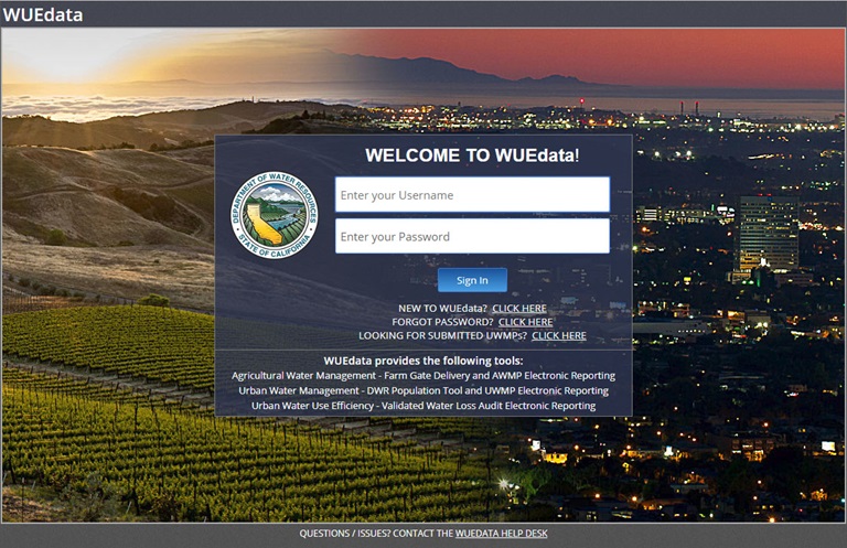 WUEdata Portal Welcome Screen