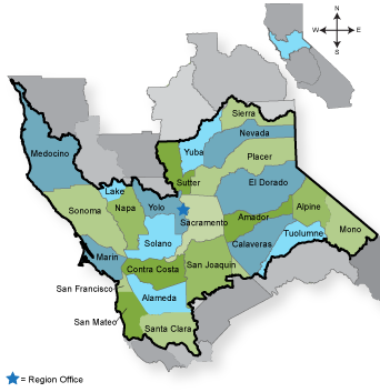 Map showing regional office location in Sacramento County