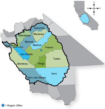 Map showing regional office in Fresno County