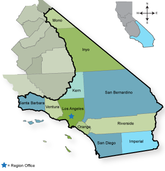 Map showing regional office in Los Angeles County