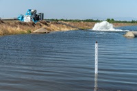 The James Irrigation District utilizing pumps from DWR’s Emergency Pump Program to divert water and fill a basin for groundwater recharge in San Joaquin, Fresno County,