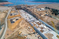 A drone provides an overview of the upper chute on the Lake Oroville main spillway during Phase 2 of the recovery effort on the dam in Butte County, California. Photo taken August 2, 2018.